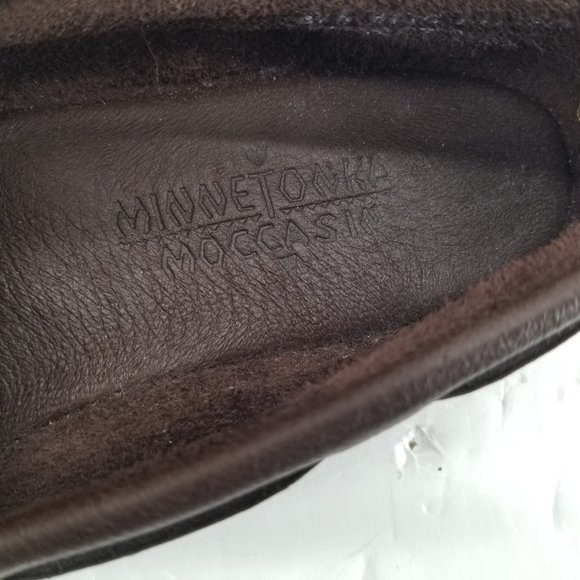 Minnetonka 892W Mens Moose Hide Classic Slip On Moccasins Chocolate Sz 11.5 Wide - Picture 8 of 11